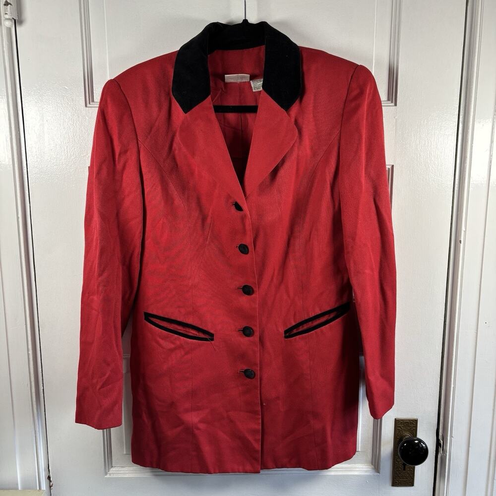 Newport Vintage Riding Jacket Womens Size 6 Red Black Velvet Accent Blazer
